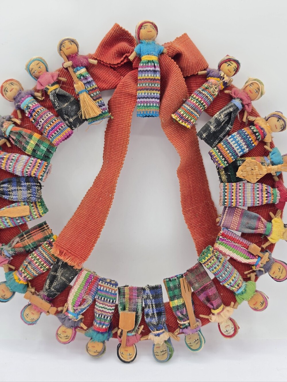 Guatemalan 12" WORRY DOLL Wreath HANDMADE FOLK ART With Hanging Hook